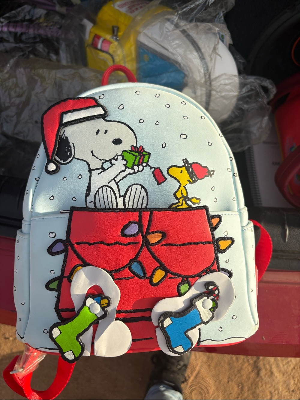 Loungefly Snoopy & Woodstock Holiday Mini Backpack - Light Blue & Red